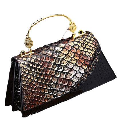 👜 Retro Leather Crocodile Embossed Messenger Bag – Contrast Color Shoulder Bag with Phone Pocket