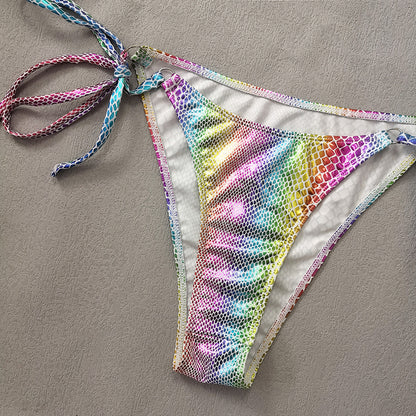 Gradient Snakeskin Print Triangle Bikini Set – Bronzed Patent Look, Quick-Dry Fabric