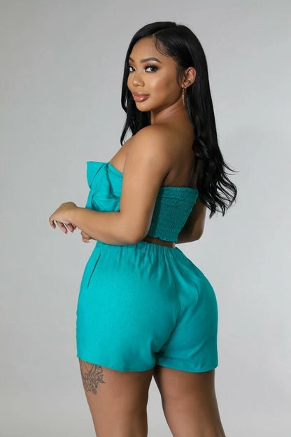 Flirty Ruffle Bandeau & Elastic Waist Shorts Set – Hot Pink Summer Co-Ord