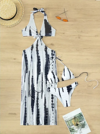 Chic Waves 3-Piece Bikini Swimsuit Set – Quick-Dry, Printed Design