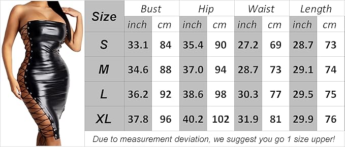 Women's Faux Leather Lace-Up Bodycon Midi Dress – Strapless Clubwear in Red & Black