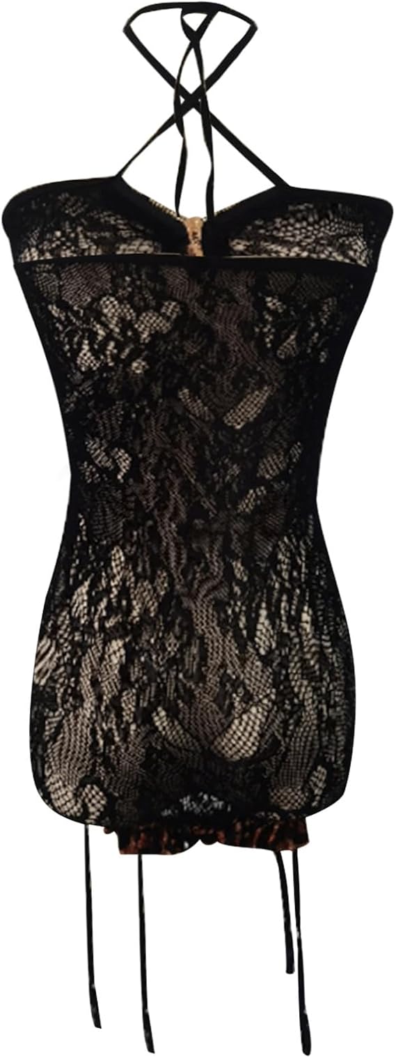 Temptation Leopard Lace Zip-Up Lingerie Set – One Size