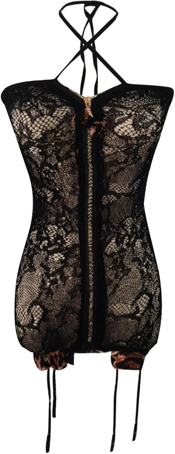 Temptation Leopard Lace Zip-Up Lingerie Set – One Size