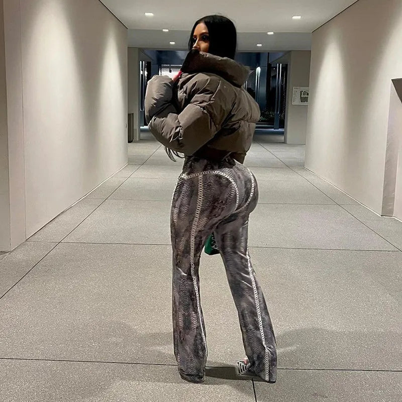 Women's Snake Print Wide-Leg Trousers – High-Fashion Loose Fit Statement Pants