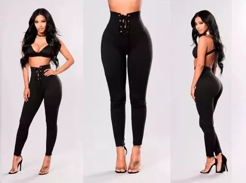 High Waist Lace-Up Sculpting Leggings – Slim Fit, Curve-Enhancing