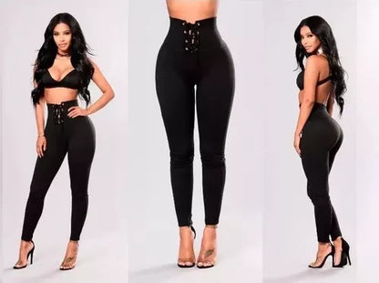 High Waist Lace-Up Sculpting Leggings – Slim Fit, Curve-Enhancing