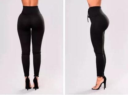 High Waist Lace-Up Sculpting Leggings – Slim Fit, Curve-Enhancing
