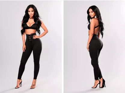 High Waist Lace-Up Sculpting Leggings – Slim Fit, Curve-Enhancing