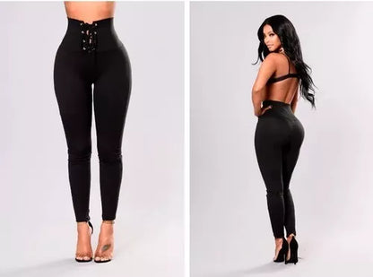 High Waist Lace-Up Sculpting Leggings – Slim Fit, Curve-Enhancing