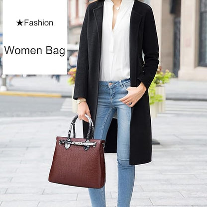 Vintage Croc-Embossed One-Shoulder Handbag – Lock Closure Crossbody