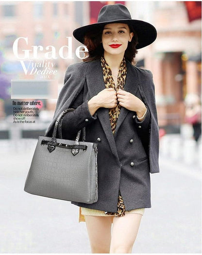 Vintage Croc-Embossed One-Shoulder Handbag – Lock Closure Crossbody