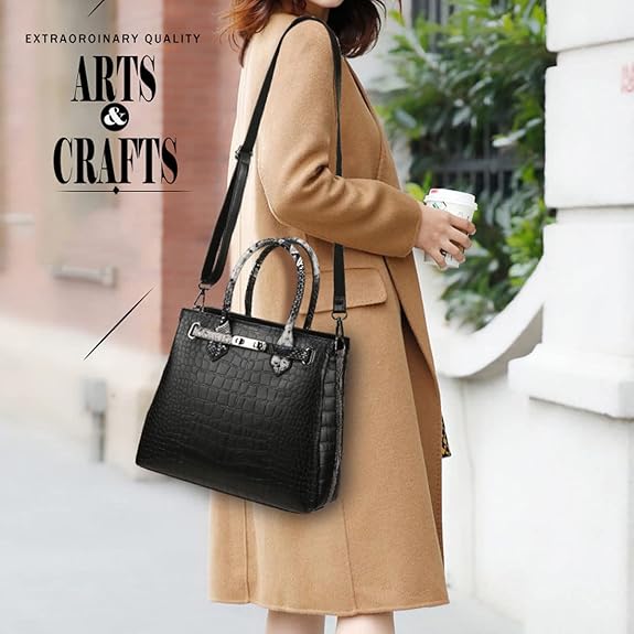 Vintage Croc-Embossed One-Shoulder Handbag – Lock Closure Crossbody