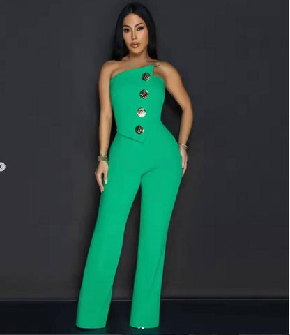 Asymmetric Hem Jumpsuit – Bold Stitch Detail One-Piece in Vibrant Hues