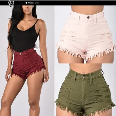Stretch Frayed High-Waist Denim Shorts – Sexy Wide-Leg Hot Pants