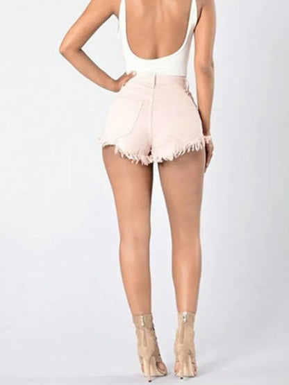 Stretch Frayed High-Waist Denim Shorts – Sexy Wide-Leg Hot Pants