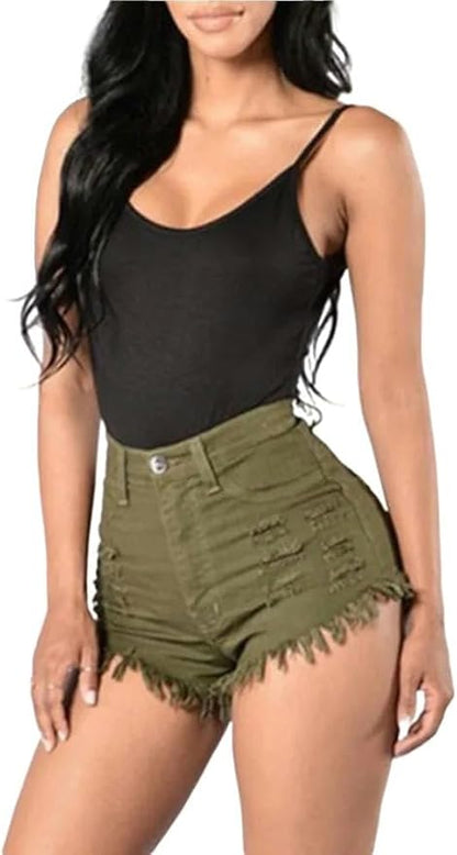 Stretch Frayed High-Waist Denim Shorts – Sexy Wide-Leg Hot Pants