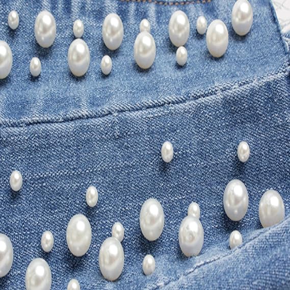 Beaded Stretch Skinny Jeans – Mid Waist Slim Fit Denim Pants