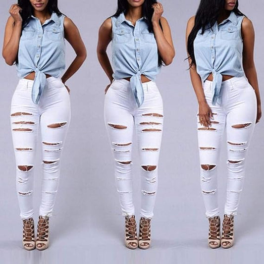 High Waist Ripped Skinny Jeans for Women – Distressed Stretch Denim Pants