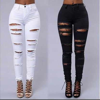 High Waist Ripped Skinny Jeans for Women – Distressed Stretch Denim Pants