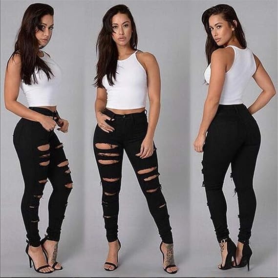 High Waist Ripped Skinny Jeans for Women – Distressed Stretch Denim Pants