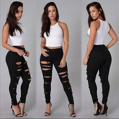 High Waist Ripped Skinny Jeans for Women – Distressed Stretch Denim Pants