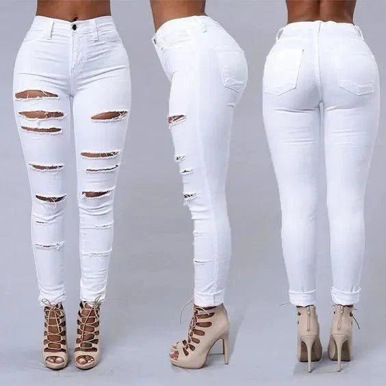 High Waist Ripped Skinny Jeans for Women – Distressed Stretch Denim Pants