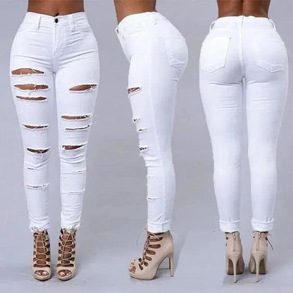 High Waist Ripped Skinny Jeans for Women – Distressed Stretch Denim Pants
