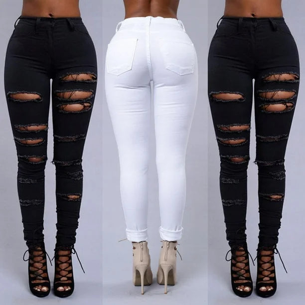 High Waist Ripped Skinny Jeans for Women – Distressed Stretch Denim Pants