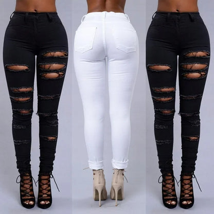 High Waist Ripped Skinny Jeans for Women – Distressed Stretch Denim Pants