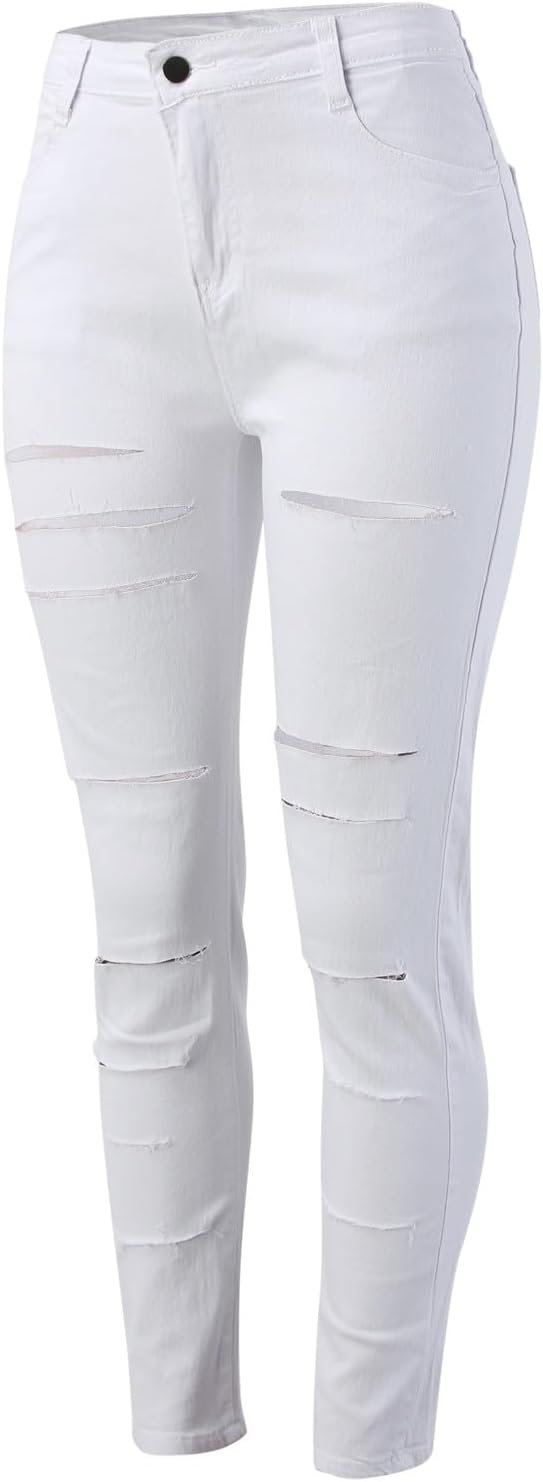 High Waist Ripped Skinny Jeans for Women – Distressed Stretch Denim Pants