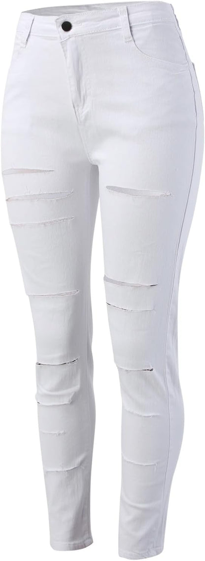 High Waist Ripped Skinny Jeans for Women – Distressed Stretch Denim Pants
