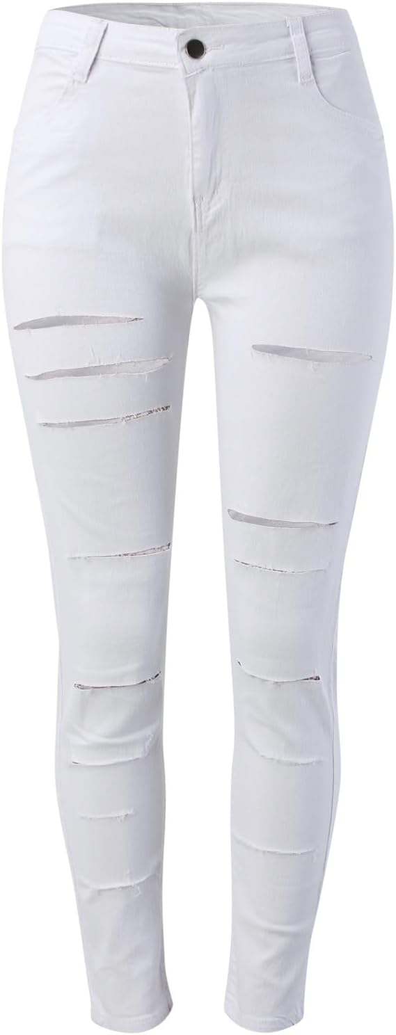 High Waist Ripped Skinny Jeans for Women – Distressed Stretch Denim Pants