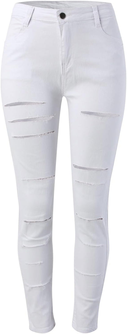 High Waist Ripped Skinny Jeans for Women – Distressed Stretch Denim Pants