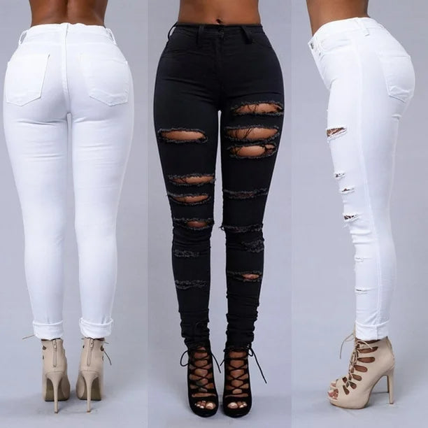 High Waist Ripped Skinny Jeans for Women – Distressed Stretch Denim Pants