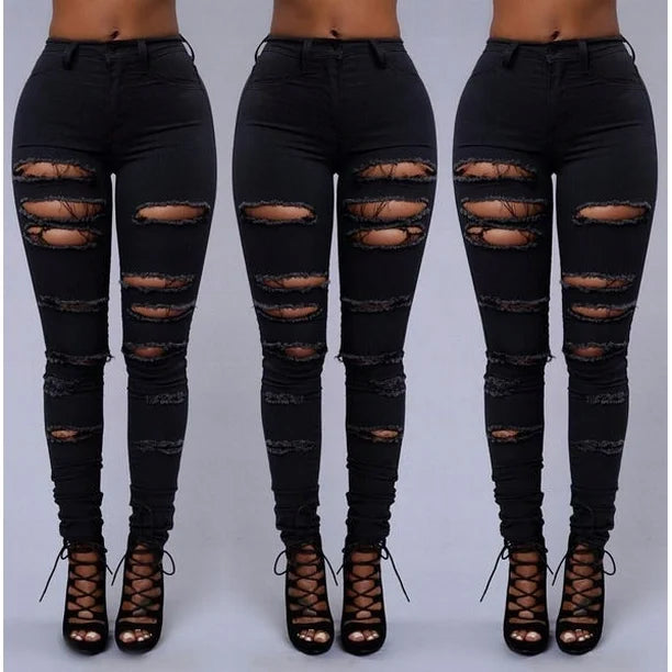 High Waist Ripped Skinny Jeans for Women – Distressed Stretch Denim Pants