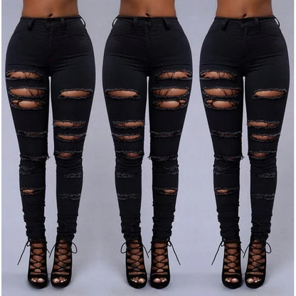 High Waist Ripped Skinny Jeans for Women – Distressed Stretch Denim Pants
