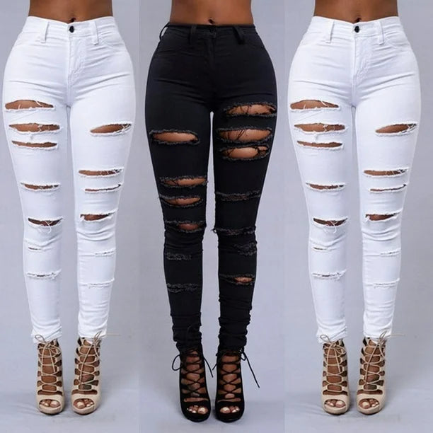 High Waist Ripped Skinny Jeans for Women – Distressed Stretch Denim Pants