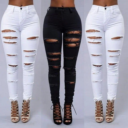 High Waist Ripped Skinny Jeans for Women – Distressed Stretch Denim Pants