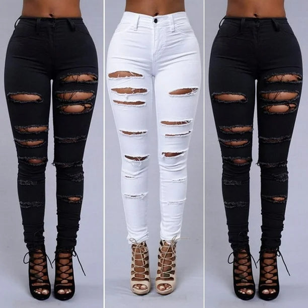 High Waist Ripped Skinny Jeans for Women – Distressed Stretch Denim Pants