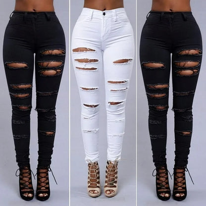 High Waist Ripped Skinny Jeans for Women – Distressed Stretch Denim Pants