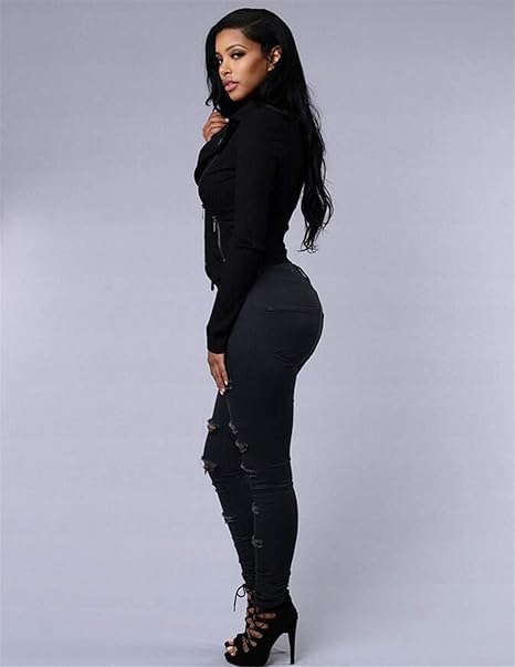 High Waist Ripped Skinny Jeans for Women – Distressed Stretch Denim Pants