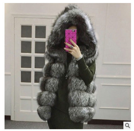 Hooded Faux Fox Fur Vest – Women’s Sleeveless Waistcoat Jacket