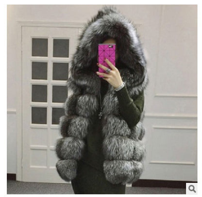Hooded Faux Fox Fur Vest – Women’s Sleeveless Waistcoat Jacket