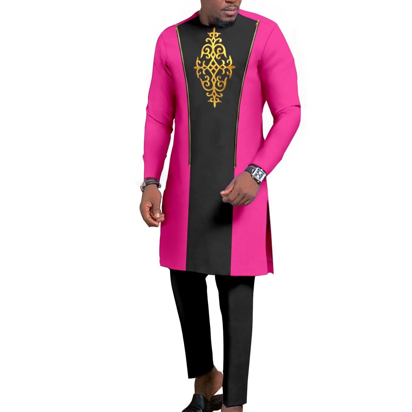 New Men's Bronzing Cotton Two-Piece Set – Long Sleeve Top & Trousers