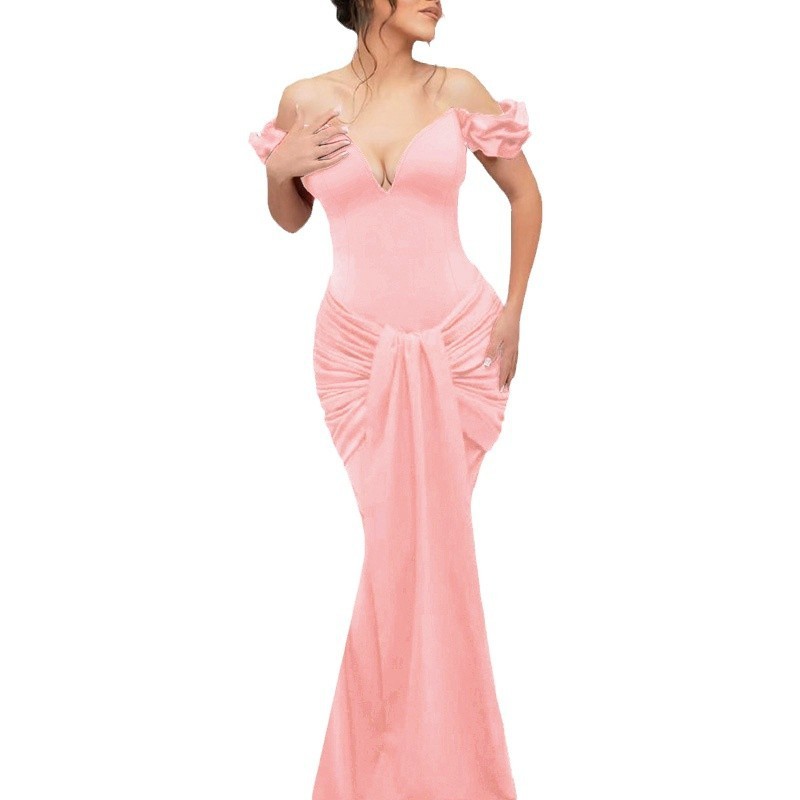 Elegant Off-Shoulder V-Neck High Waist Bodycon Dress for Women