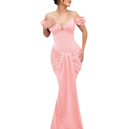 Elegant Off-Shoulder V-Neck High Waist Bodycon Dress for Women