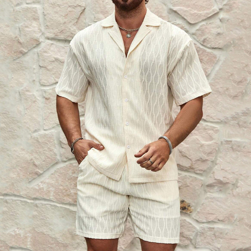 Men’s Summer Casual Two-Piece Set – Button-Up Shirt & Shorts Beach Outfit