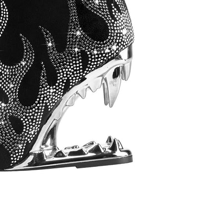 Women's Rhinestone Flame Stiletto Boots with Sculpted Tiger Tooth Heel