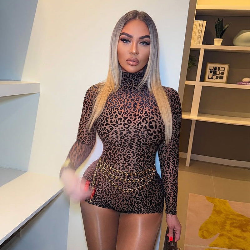 Fierce Elegance Leopard Mesh Bodycon Mini Dress