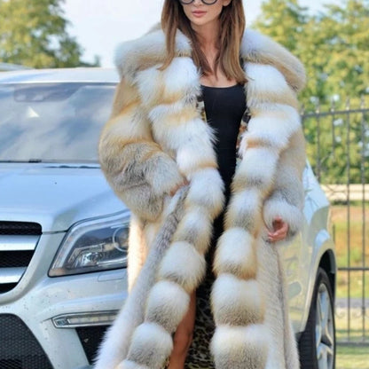 Luxury Hooded Mid-Length European Faux Fur Coat – White Winter Glam